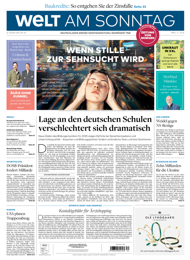 WELT AM SONNTAG Frühausgabe am Samstag