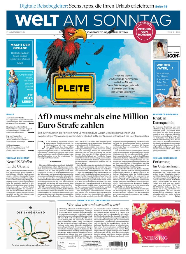 WELT AM SONNTAG Frühausgabe am Samstag