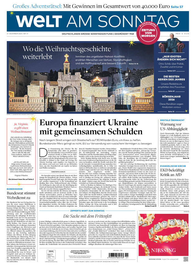 WELT AM SONNTAG Frühausgabe am Samstag