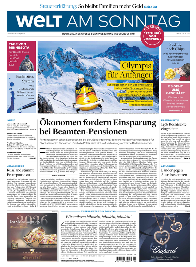 WELT AM SONNTAG Frühausgabe am Samstag