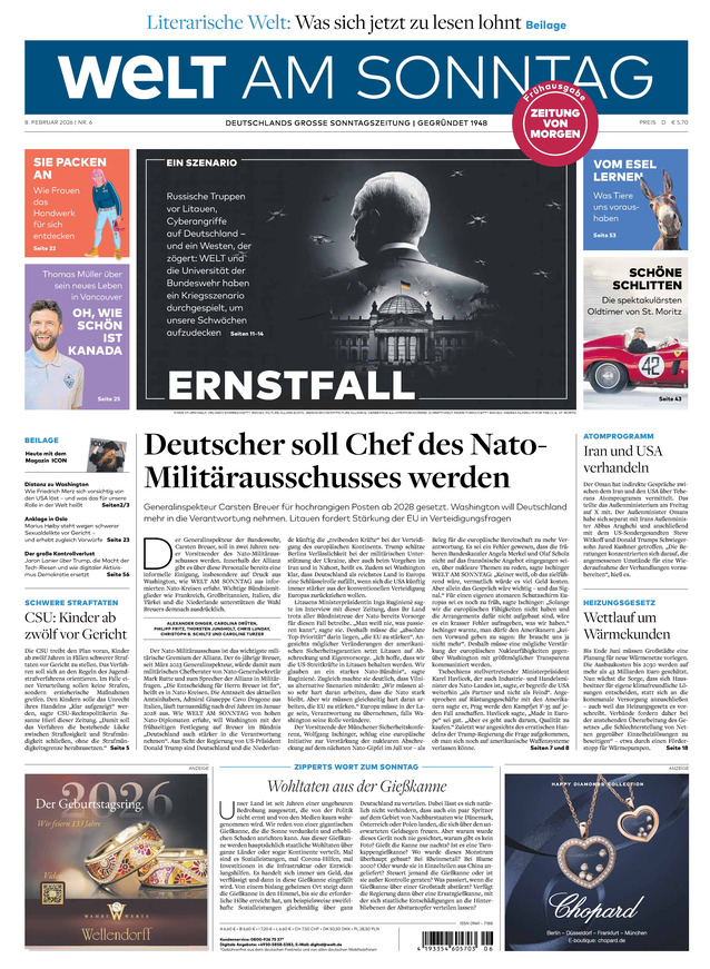 WELT AM SONNTAG Frühausgabe am Samstag