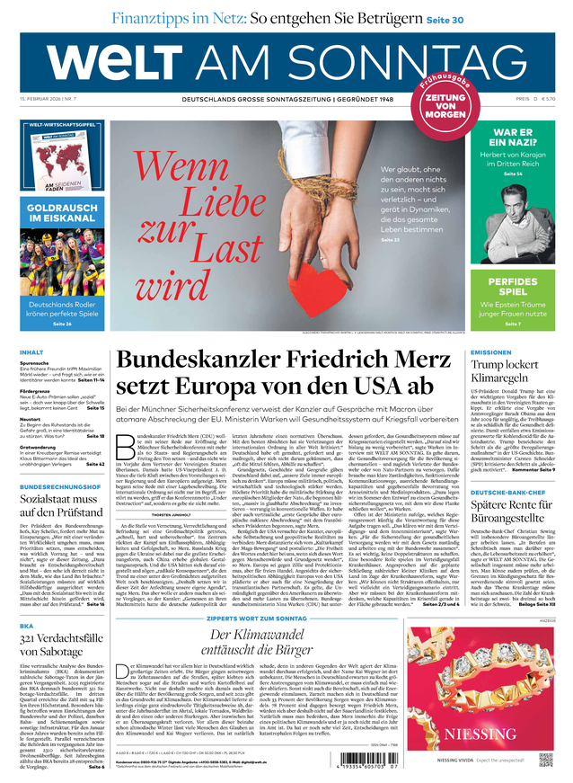 WELT AM SONNTAG Frühausgabe am Samstag