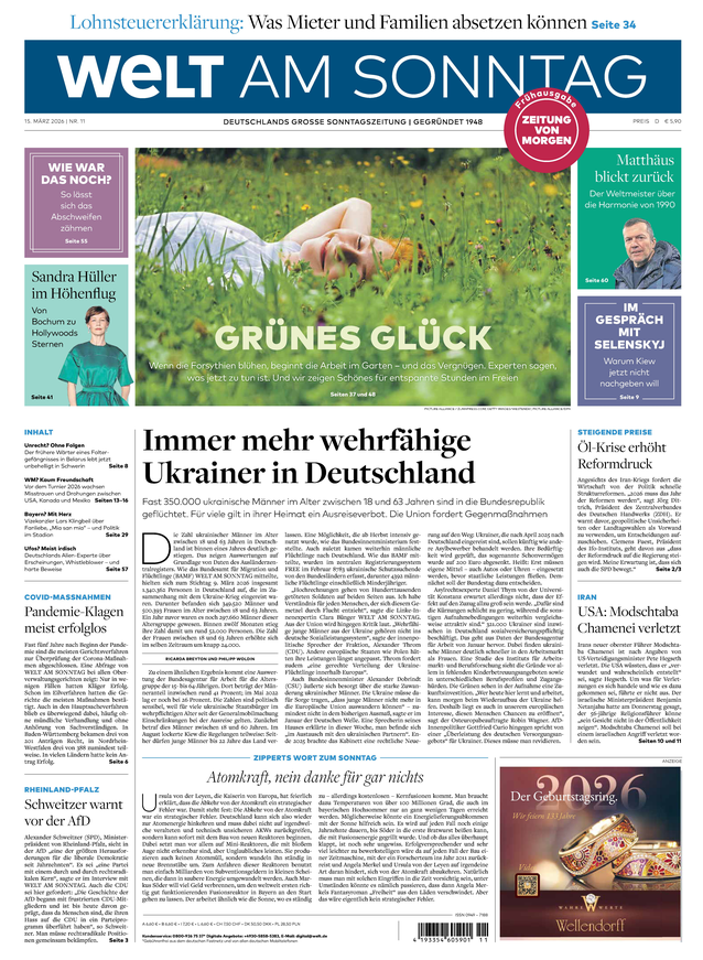 WELT AM SONNTAG Frühausgabe am Samstag
