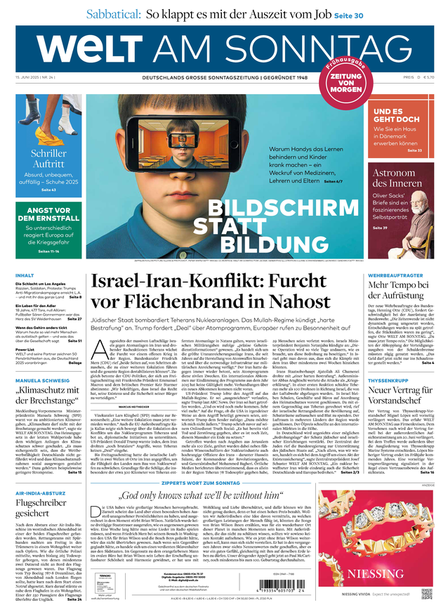 WELT AM SONNTAG Frühausgabe am Samstag