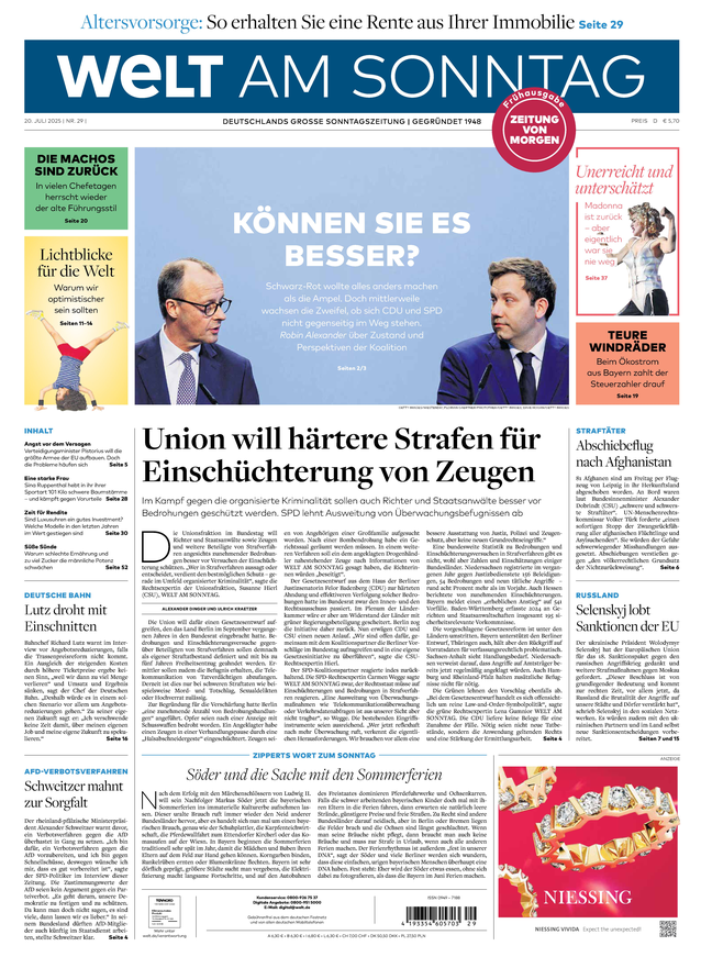 WELT AM SONNTAG Frühausgabe am Samstag