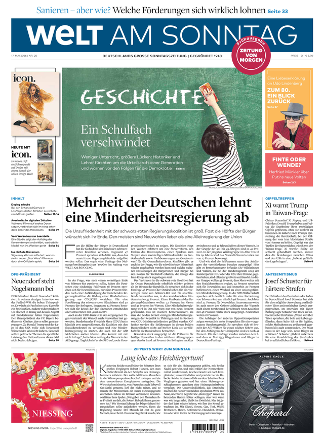 WELT AM SONNTAG Frühausgabe am Samstag