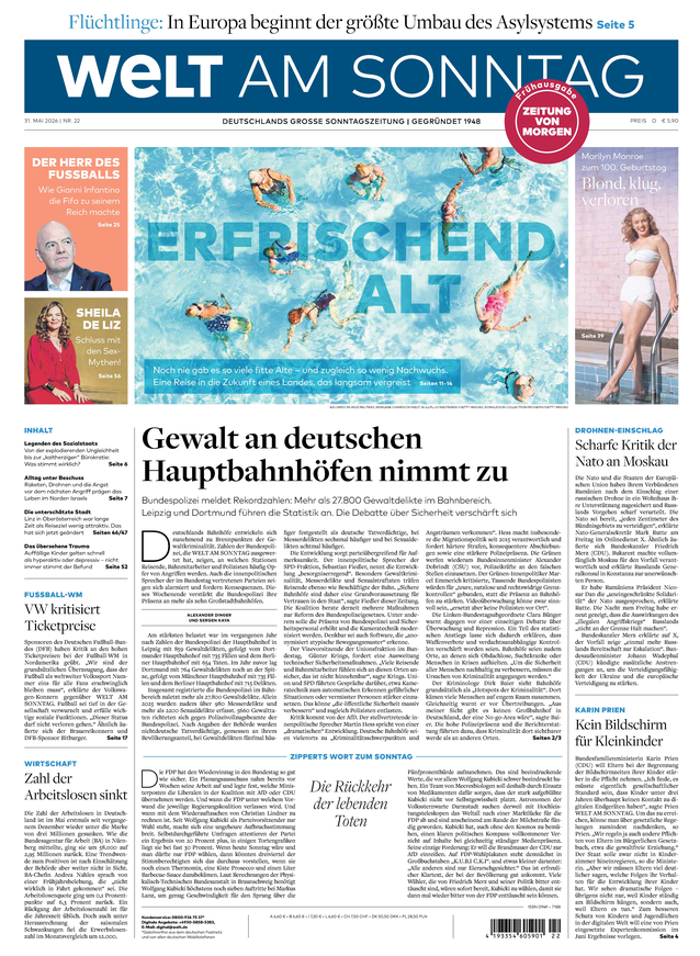 WELT AM SONNTAG Frühausgabe am Samstag