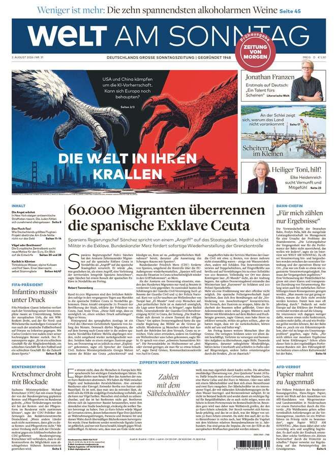 WELT AM SONNTAG Frühausgabe am Samstag