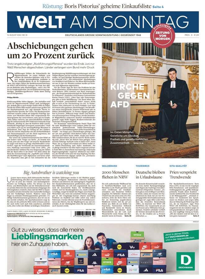 WELT AM SONNTAG Frühausgabe am Samstag