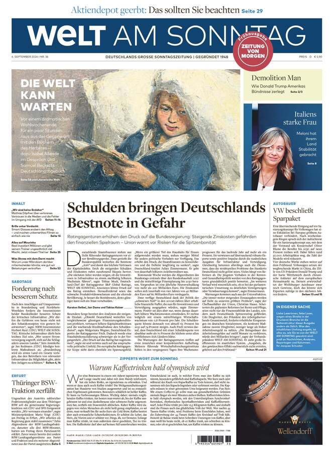 WELT AM SONNTAG Frühausgabe am Samstag