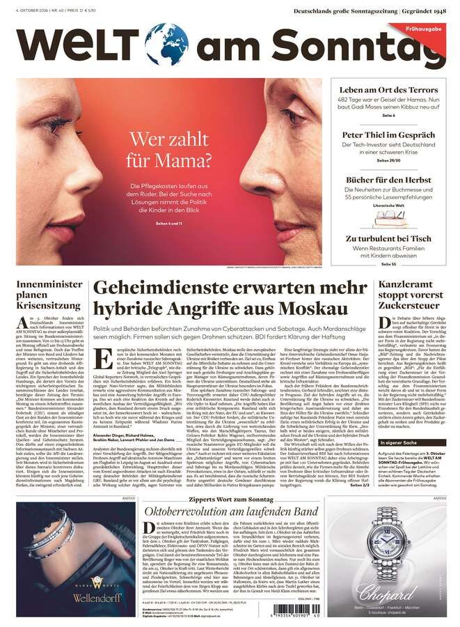 WELT AM SONNTAG Frühausgabe am Samstag